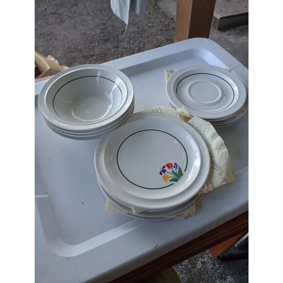 Set of 12 Vtg Anchor Hocking Greenhouse Saucer/Plate/Salad C8700/42 JAPAN Stone